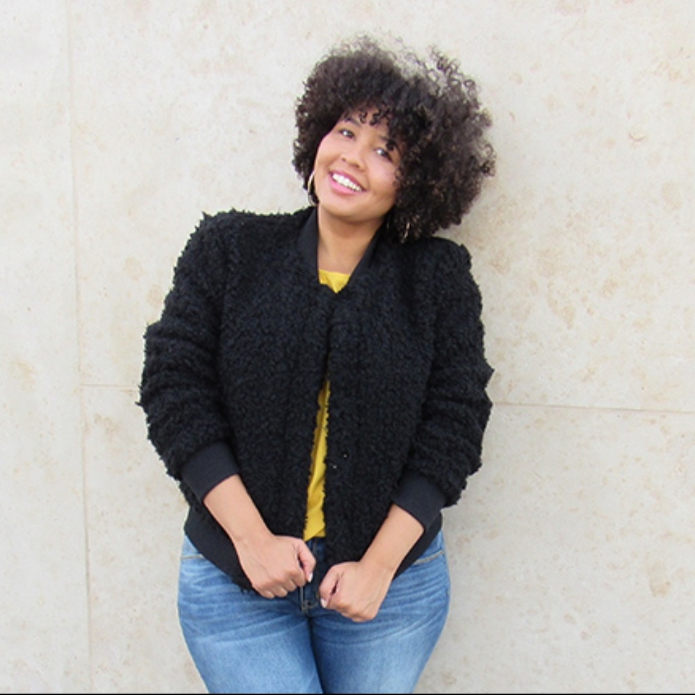 Who What Wear Teddy Bear Bomber Jacket (Plus Size)